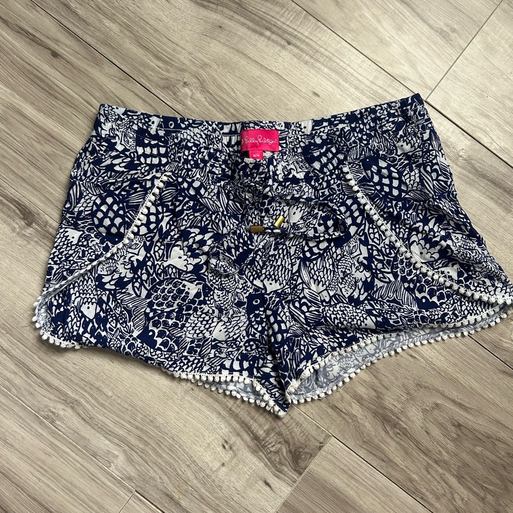 Lilly Pulitzer Navy and White Pom Pom Trim Shorts